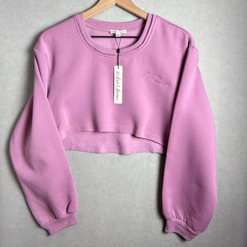 For Love and Lemons Julie For Love and Leisure Cropped Purple Pink Sweatshirt